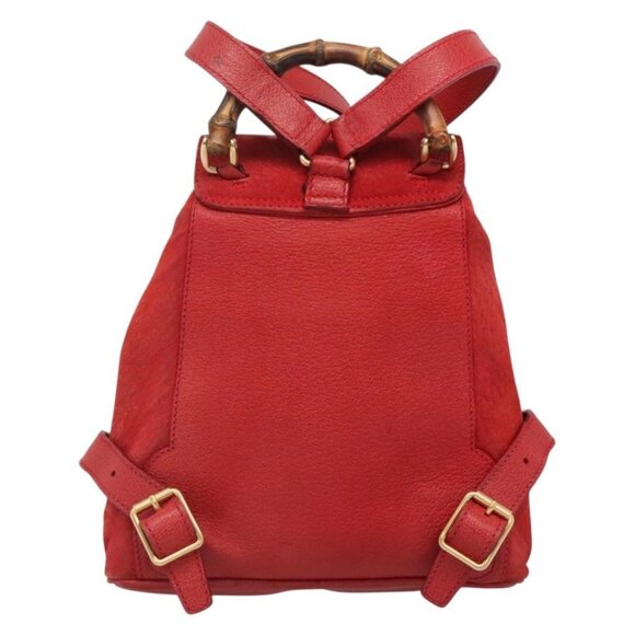 GUCCI Bamboo Backpack Suede Leather Red Gold main image 9
